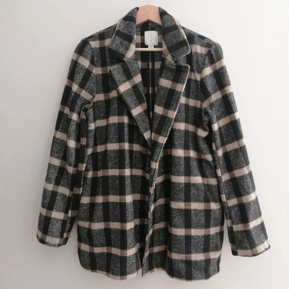 Joie Plaid Wool Blend Open Jacket Black and Tan Heritage Plaid Medium - Picture 2 of 16